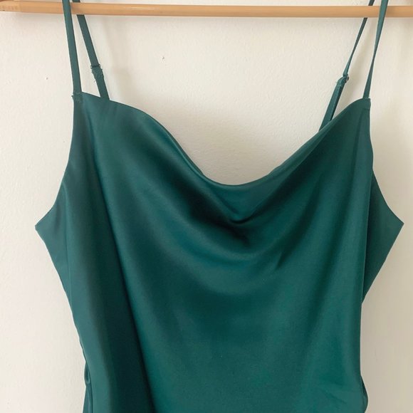 Lulu's Hollywood Woman Forest Green Satin Midi Dress - Picture 2 of 8